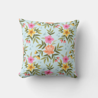 Colourful Hand Draw Flowers Cushion