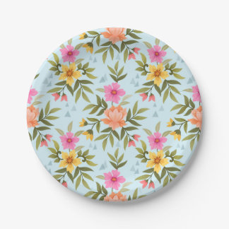 Colourful Hand Draw Flowers Paper Plate