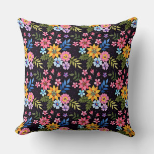 Colourful Hand Draw Flowers Seamless Pattern-5 Cushion