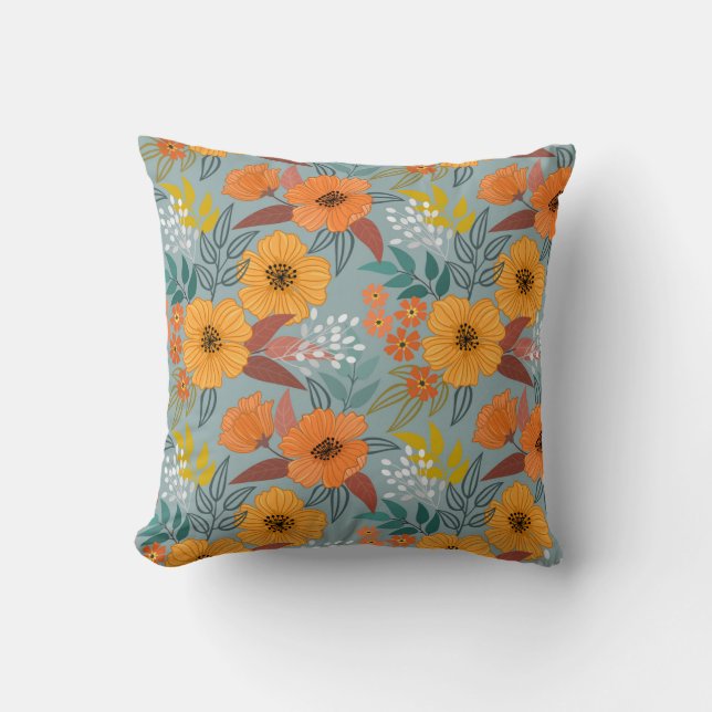 Colourful hand draw flowers seamless pattern cushion (Front)