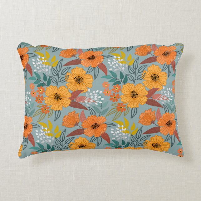 Colourful hand draw flowers seamless pattern decorative cushion (Front)