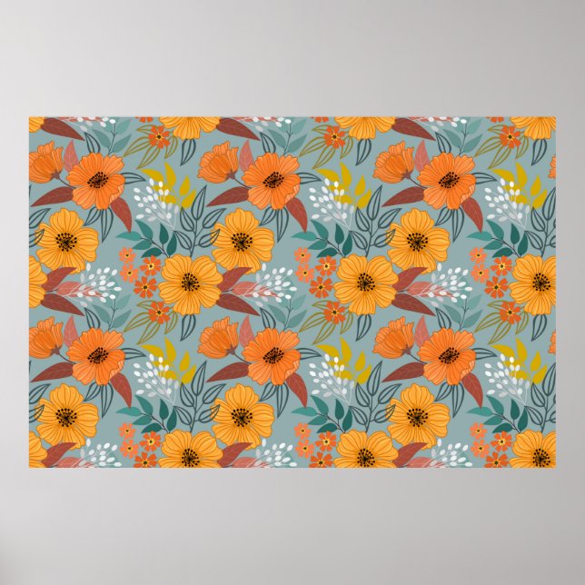 Colourful hand draw flowers seamless pattern poster (Front)