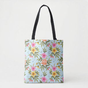 Colourful Hand Draw Flowers Tote Bag