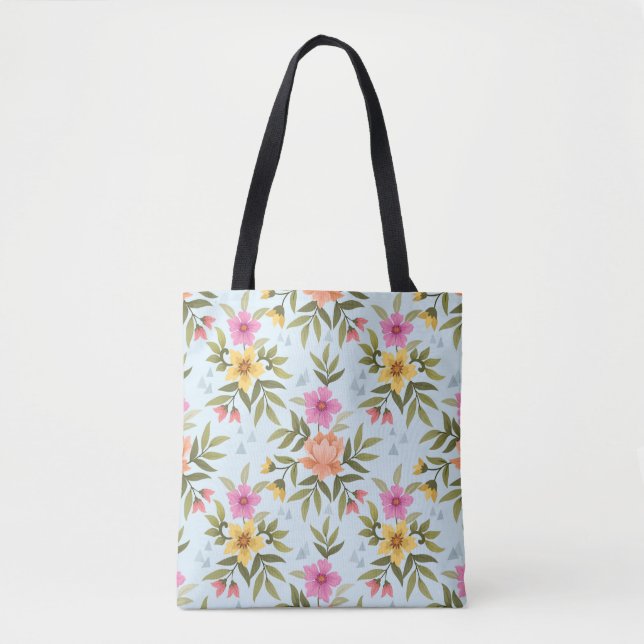 Colourful Hand Draw Flowers Tote Bag (Front)
