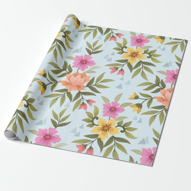 Colourful Hand Draw Flowers  Wrapping Paper (Unrolled)
