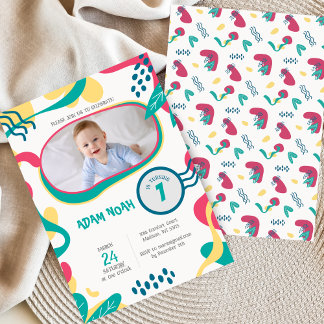 Colourful Hand Drawn 1st Birthday Photo Invitation