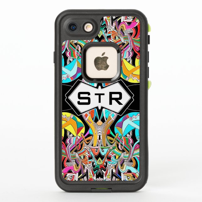Colourful Hand Drawn Abstract I Monogram Initials LifeProof iPhone Case (Back)