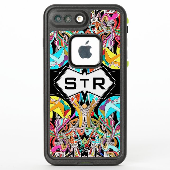 Colourful Hand Drawn Abstract I Monogram Initials LifeProof iPhone Case (Back)