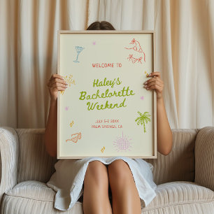 Colourful Hand Drawn Bachelorette Weekend Welcome Poster