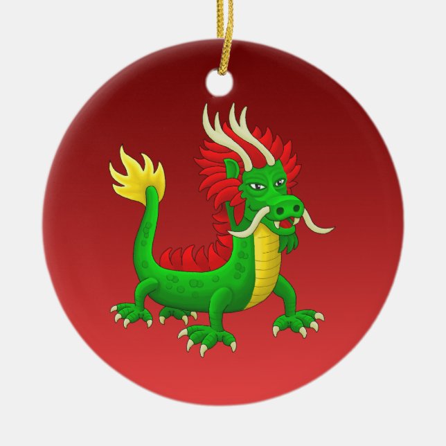 Colourful Hand Drawn Chinese Dragon Ceramic Tree Decoration (Front)