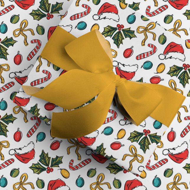 Colourful Hand Drawn Christmas Sketches Wrapping Paper (Hand-drawn Christmas sketches festive holiday gift wrapping paper.)