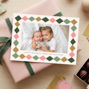 Colourful Hand Drawn Diamond Frame 3 Photo Holiday Card