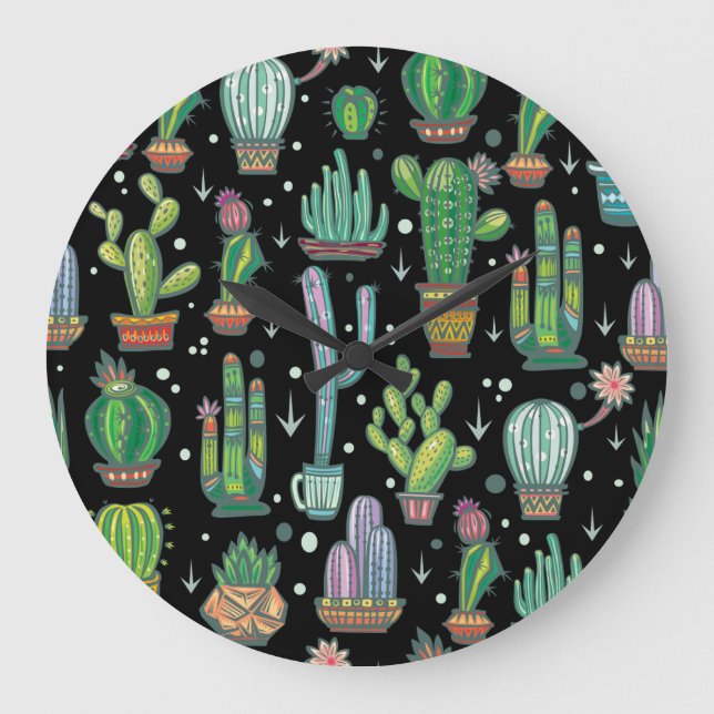 Colourful Hand-Drawn Dots: Abstract Vintage Large Clock (Front)