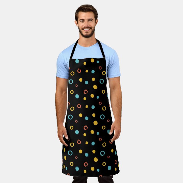 Colourful hand-drawn dots and circle pattern apron (Worn)