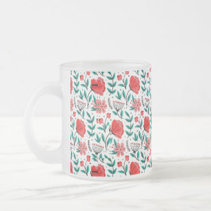 Colourful Hand Drawn Floral Pattern. Frosted Glass Coffee Mug
