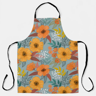 Colourful Hand Drawn Flowers Pattern Apron