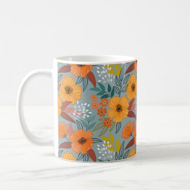 Colourful Hand Drawn Flowers Pattern Coffee Mug (Left)