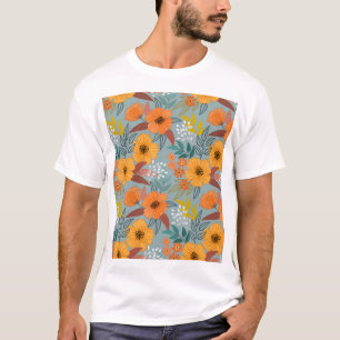 Colourful Hand Drawn Flowers Pattern T-Shirt