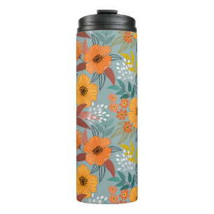 Colourful Hand Drawn Flowers Pattern Thermal Tumbler