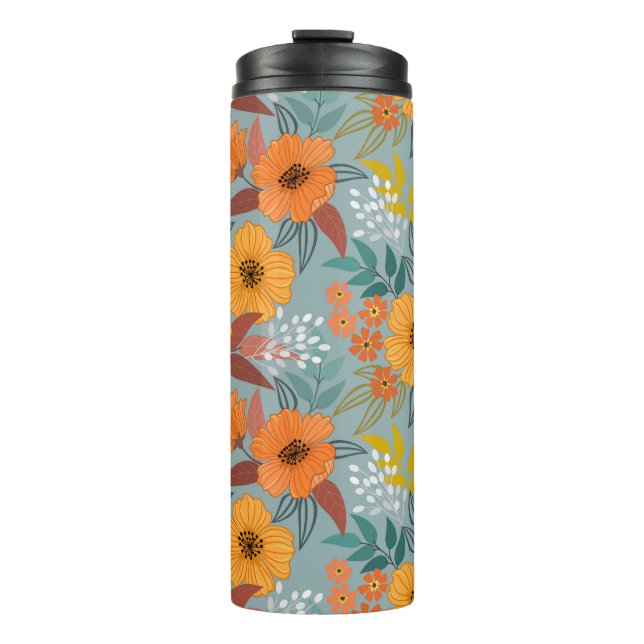 Colourful Hand Drawn Flowers Pattern Thermal Tumbler (Front)