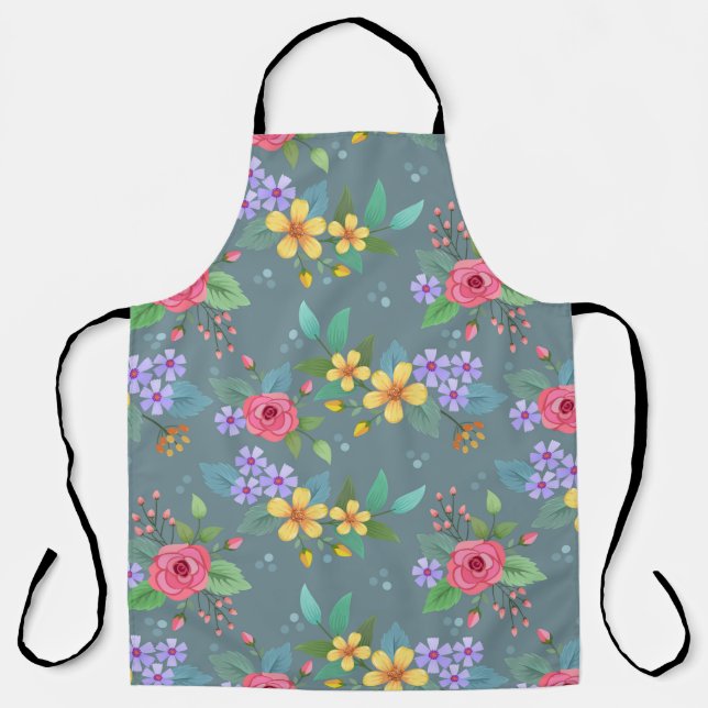 Colourful hand drawn flowers pattern vintage desig apron (Front)