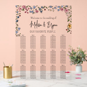 Colourful hand drawn flowers Wedding seating chart
