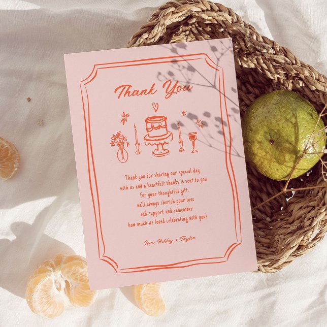 Colourful Hand Drawn Fun Retro Wedding Thank You Card (Creator Uploaded)