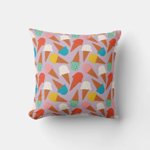 Colourful Hand-Drawn Ice Cream Cone Pattern Cushion