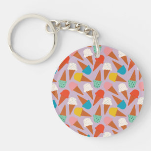 Colourful Hand-Drawn Ice Cream Cone Pattern Key Ring