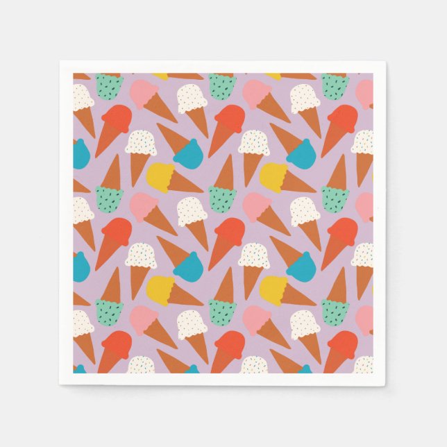 Colourful Hand-Drawn Ice Cream Cone Pattern  Napkin (Front)