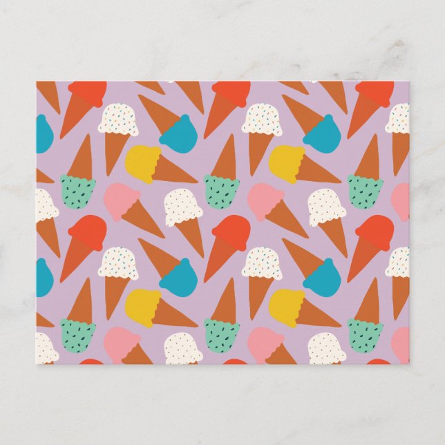 Colourful Hand-Drawn Ice Cream Cone Pattern  Postcard (Front)