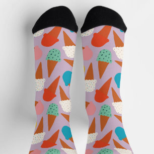 Colourful Hand-Drawn Ice Cream Cone Pattern Socks