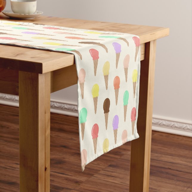 Colourful Hand Drawn Ice Cream Pattern Short Table Runner (In Situ)