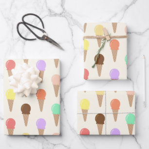 Colourful Hand Drawn Ice Cream Pattern Wrapping Paper Sheet