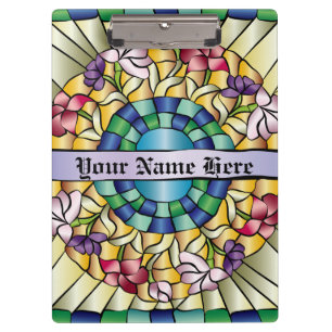 Colourful Hand-Drawn Jewel Stained Glass Flowers Clipboard