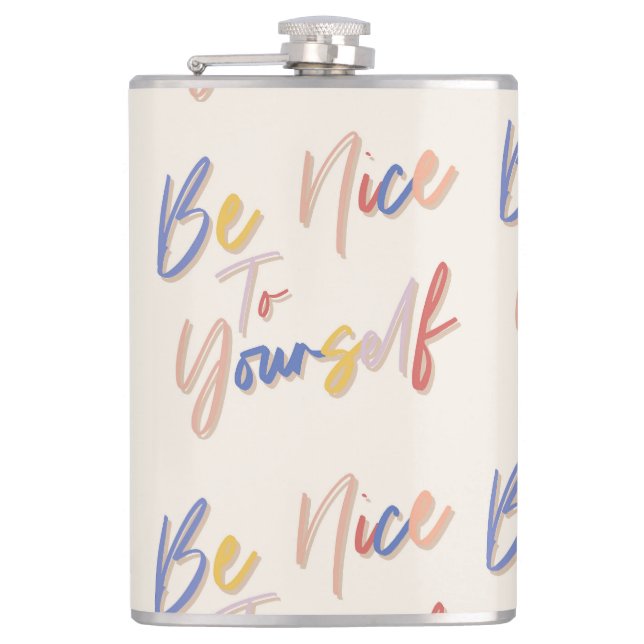 Colourful Hand Drawn Motivational Pattern Hip Flask (Front)