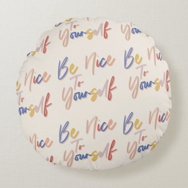 Colourful Hand Drawn Motivational Pattern Round Cushion (Front)