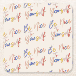 Colourful Hand Drawn Motivational Pattern Square Paper Coaster