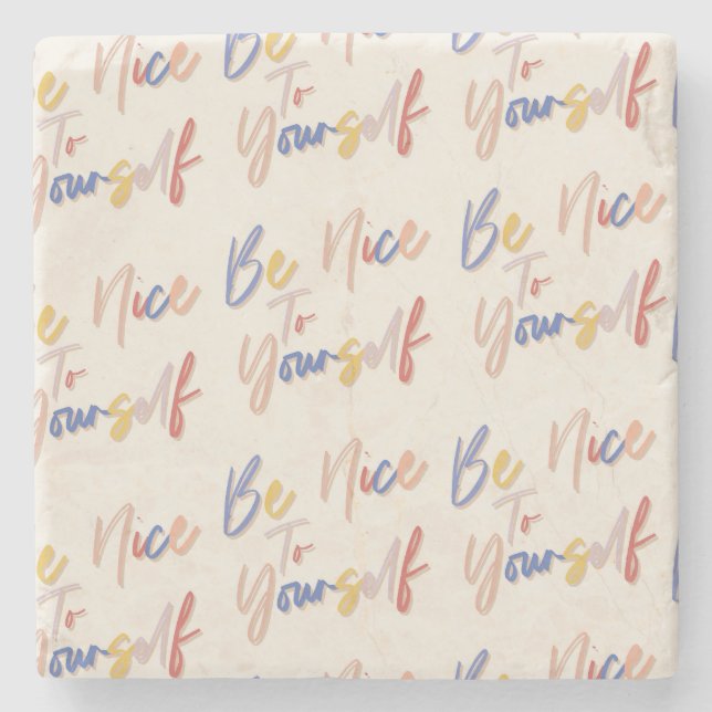 Colourful Hand Drawn Motivational Pattern Stone Coaster (Front)