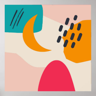 Colourful Hand Drawn Organic Shape Modern Art Poster