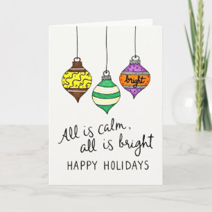 Colourful Hand Drawn Ornaments All is Calm Holiday Card