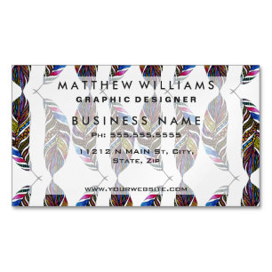 Colourful Hand Drawn Pattern Feathers Magnetic Business Card