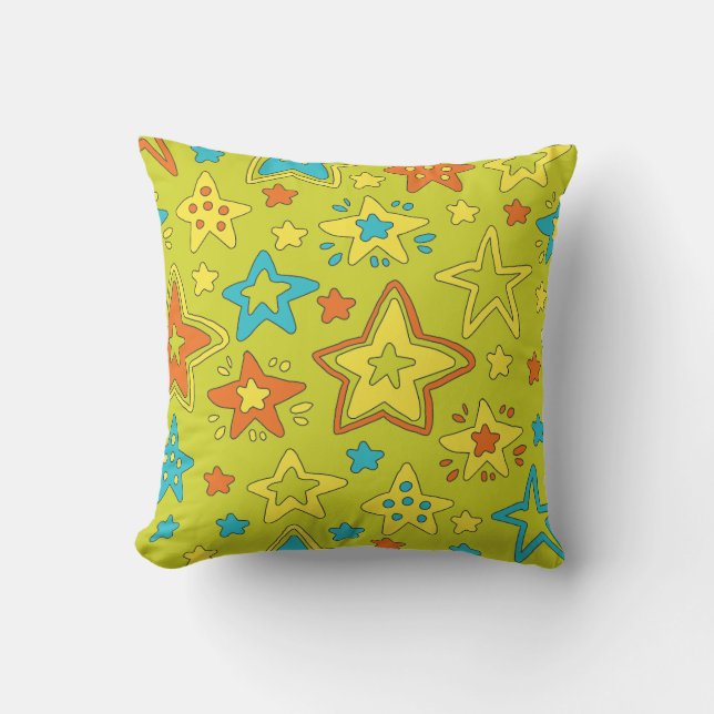 Colourful Hand-Drawn pop Star Cartoon Doodle Brigh Cushion (Front)