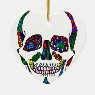 Colourful Hand Drawn Sugar Skull Mosaic Ceramic Tree Decoration
