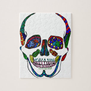 Colourful Hand Drawn Sugar Skull Mosaic Jigsaw Puzzle
