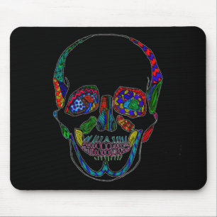 Colourful Hand Drawn Sugar Skull Mosaic Mouse Mat