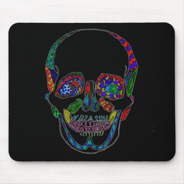 Colourful Hand Drawn Sugar Skull Mosaic Mouse Mat (Front)