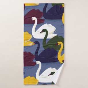 Colourful hand drawn swan bird in the blue lake se bath towel