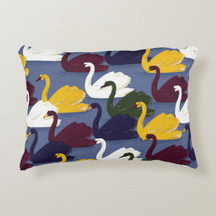 Colourful hand drawn swan bird in the blue lake se decorative cushion