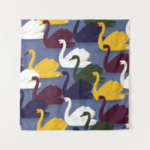 Colourful hand drawn swan bird in the blue lake se tapestry